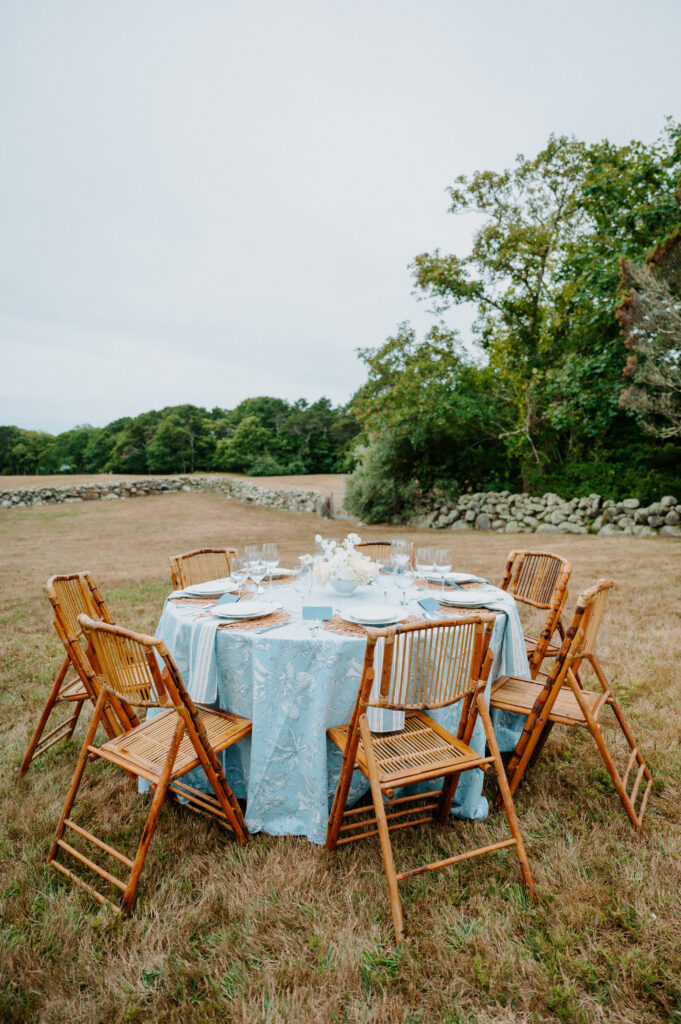 Wedding reception table decorated at Martha's Vineyard wedding venue