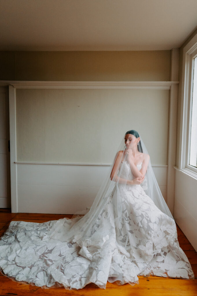 Bride sitting at Martha's Vineyard wedding venue